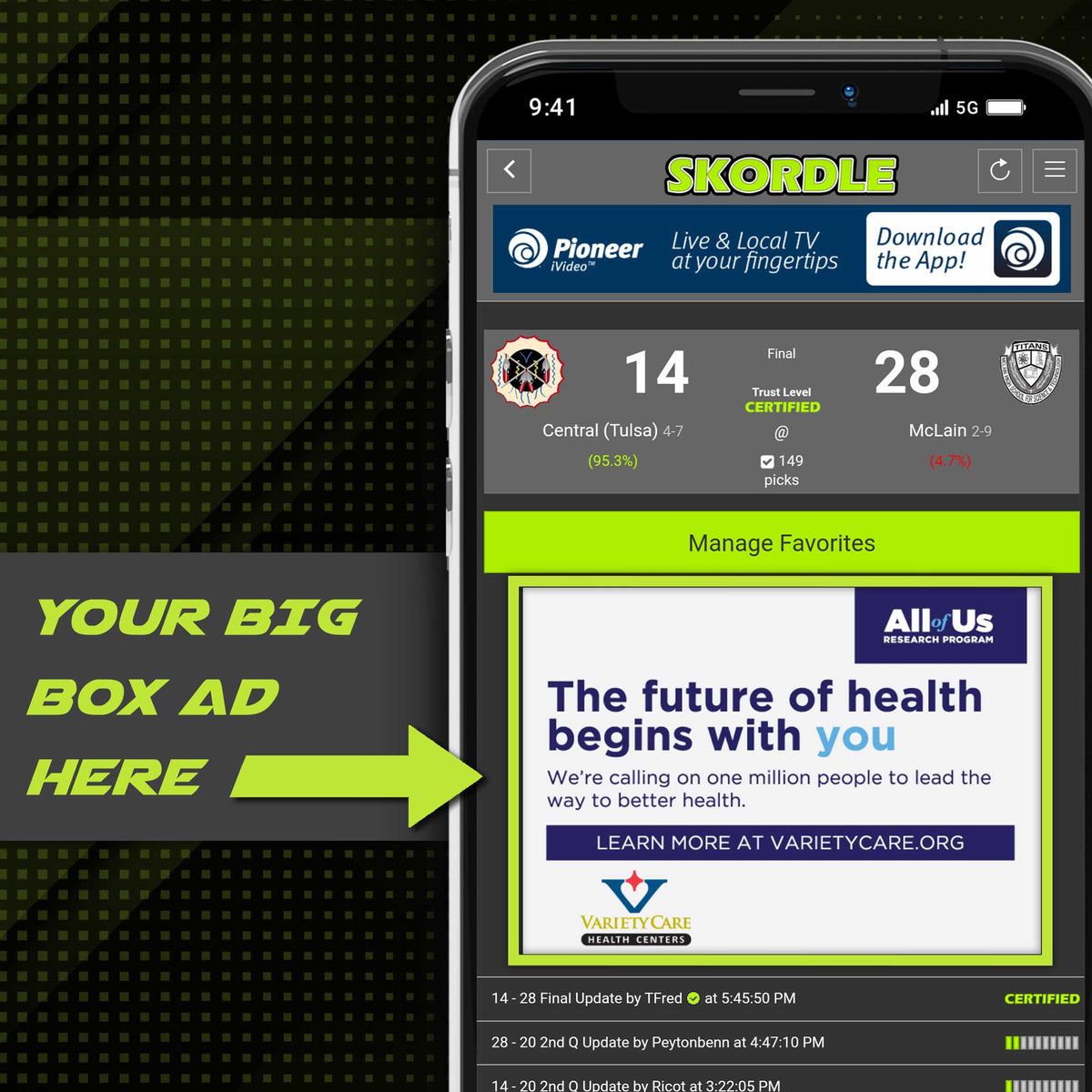 OKC Top 50 Metro - 2 Ads Package – Skordle App & Live Stream Advertising